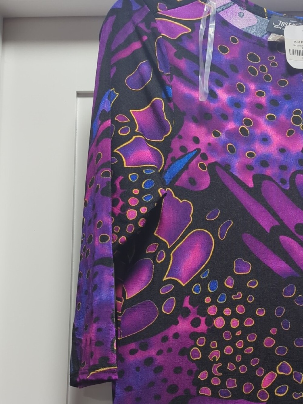 Women’s Long Sleeve Abstract Print Dress - Purple & Blue - Picture 5 of 7